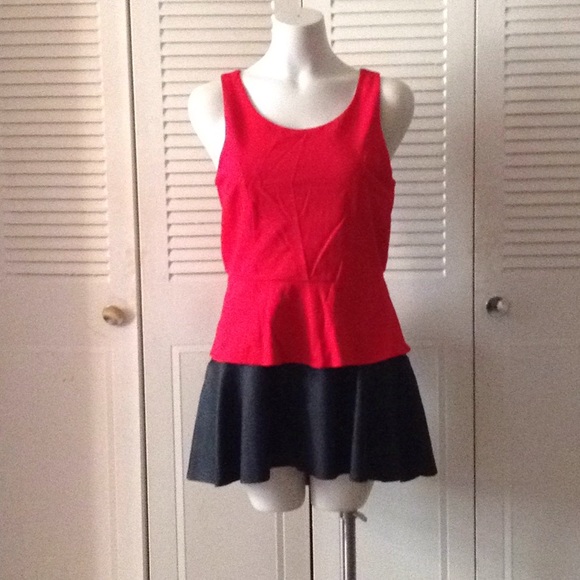 Two Piece Black Express Skirt/Red Peplum Tank Top - Picture 2 of 4